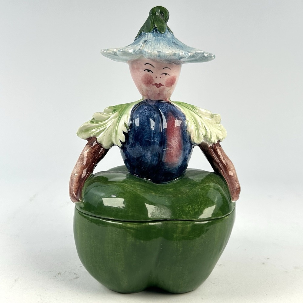 Horchow Tomato Pepper Veggie Fairy Ceramic Covered Condiment Dish Made in Italy
